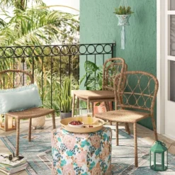 4pc Britanna Wicker Rattan Outdoor Patio Dining Chairs Arm Chairs Brown - Opalhouseâ„¢