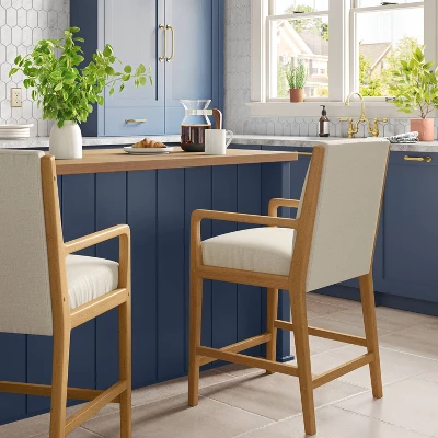 2pk Esters Wood Arm Counter Height Barstool Cream/Natural Wood - Threshold™