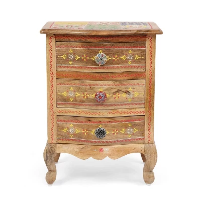 Ailey Handcrafted Boho Mango Wood 3 Drawer Nightstand Natural - Christopher Knight Home - Image 3