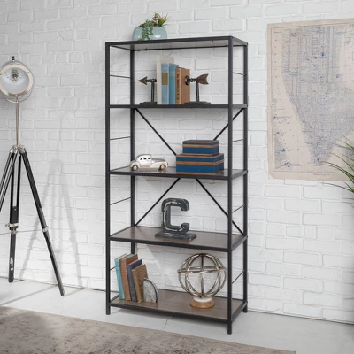 63" 4 Shelf Industrial Transitional Tall Bookshelf - Saracina Home