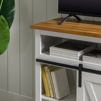 Transitional Sliding Barndoor Highboy TV Stand For TVs Up To 58" - Saracina Home - Image 9
