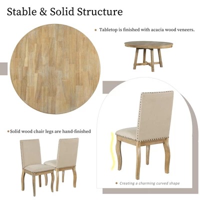 5 PCS Round Wood Extendable Dining Table Set With 4 Upholstered Dining Chairs-ModernLuxe - Image 6