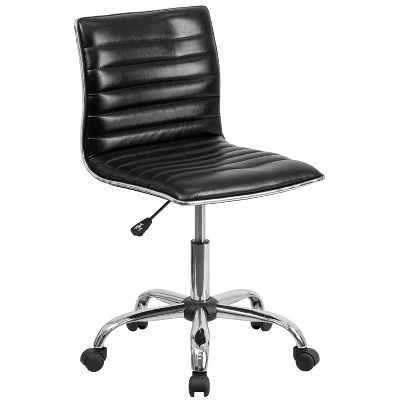 Emma And Oliver Low Back Designer Armless Ribbed Swivel Task Office Chair - Image 17