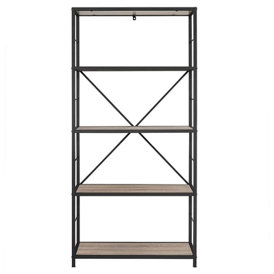 63" 4 Shelf Industrial Transitional Tall Bookshelf - Saracina Home - Image 3