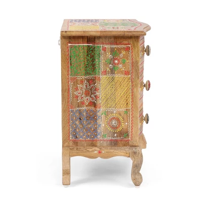 Ailey Handcrafted Boho Mango Wood 3 Drawer Nightstand Natural - Christopher Knight Home - Image 4