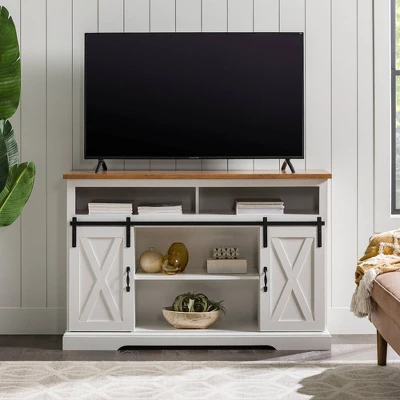 Transitional Sliding Barndoor Highboy TV Stand For TVs Up To 58" - Saracina Home - Image 13