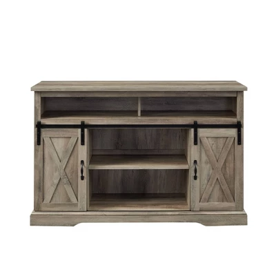 Transitional Sliding Barndoor Highboy TV Stand For TVs Up To 58" - Saracina Home - Image 2